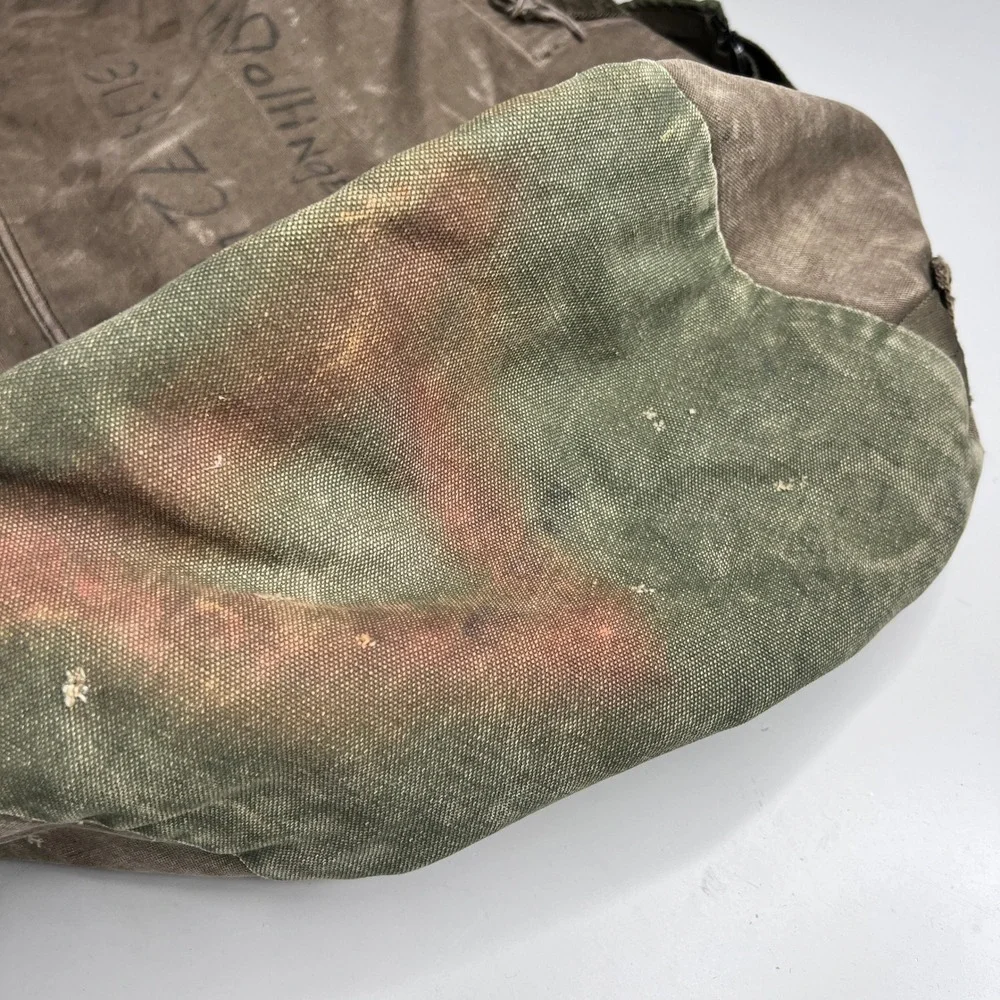 Vintage Military Canvas Duffle Bag Backpack Olive Drab Sea Bag Dollinger ID